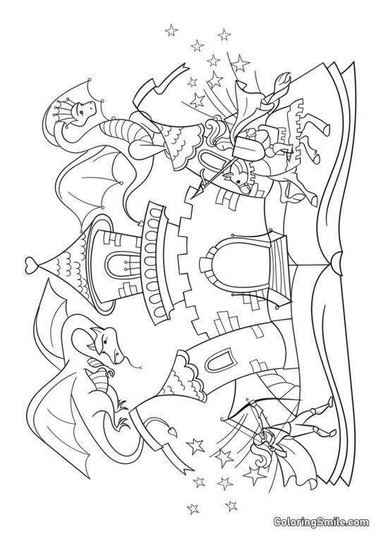 Cuento de Hadas con Dragones - Página para Colorear