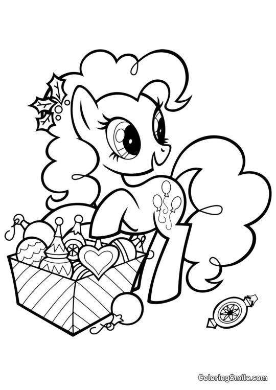 Pinkie Pie y Decoraciones de Navidad Pinkie Pie y Decoraciones de Navidad - Página para Colorear