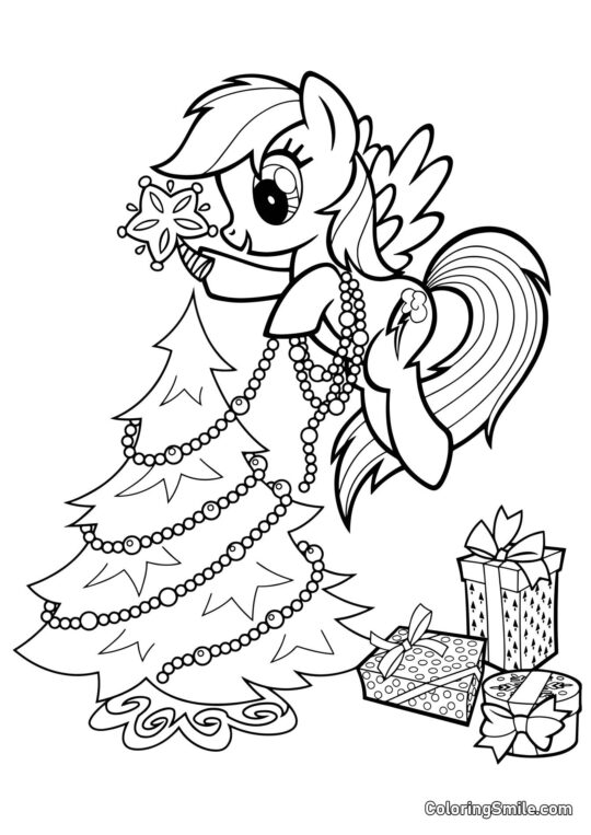 Rainbow Dash y Árbol de Navidad Rainbow Dash y Árbol de Navidad - Página para Colorear