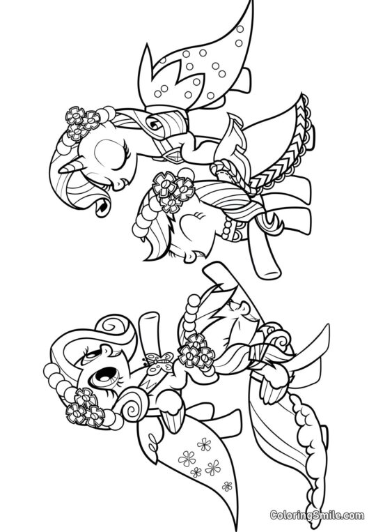 Fluttershy, Rarity, Rainbow Dash y Applejack Fluttershy, Rarity, Rainbow Dash y Applejack - Página para Colorear