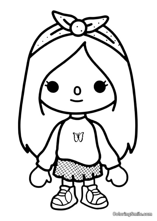 Toca Boca chica con una mariposa Toca Boca chica con una mariposa - Página para Colorear