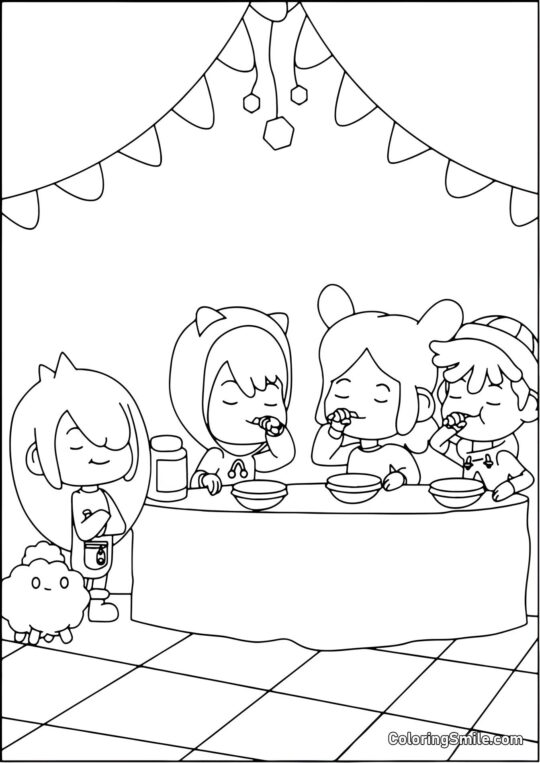 Toca Boca niños desayunando Toca Boca niños desayunando - Página para Colorear