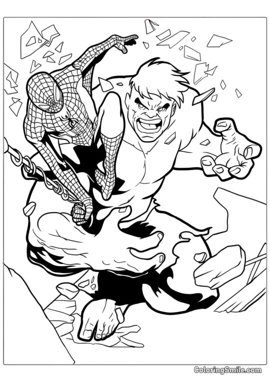 Hulk y Spider-Man Hulk y Spider-Man - Página para Colorear