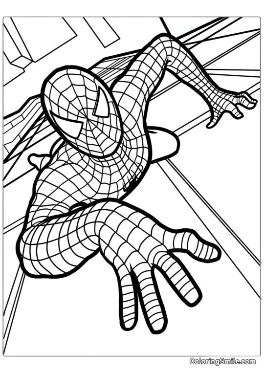 Spider-Man escalando un rascacielos Spider-Man escalando un rascacielos - Página para Colorear