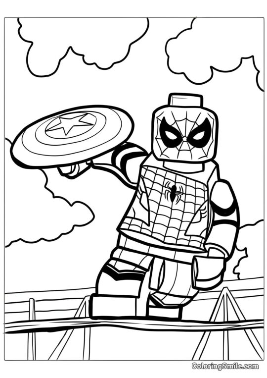 LEGO Spider-Man y el escudo del Capitán América LEGO Spider-Man y el escudo del Capitán América - Página para Colorear