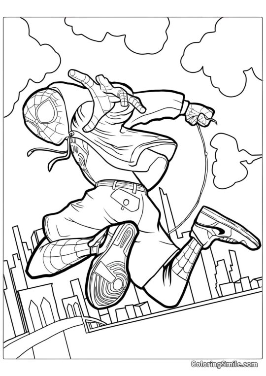 Spider-Man sobre la ciudad Spider-Man sobre la ciudad - Página para Colorear