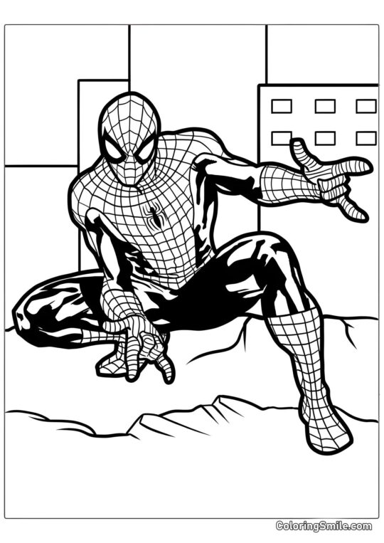 Spider-Man en pose de lanzatelarañas Spider-Man en pose de lanzatelarañas - Página para Colorear