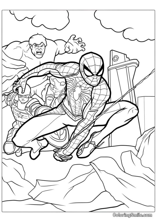 Spider-Man con los Vengadores Spider-Man con los Vengadores - Página para Colorear