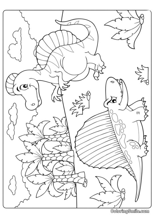 Dimetrodon y Spinosaurus de Caricatura - Página para Colorear