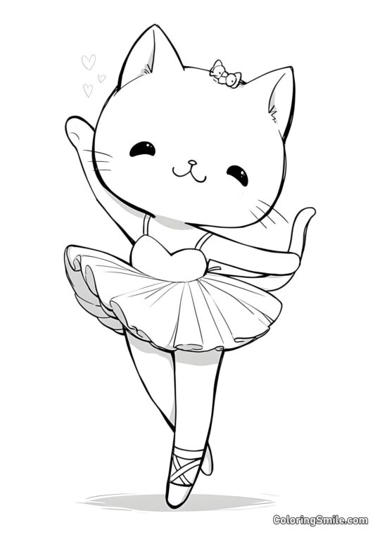 Gatito Bailarina - Página para Colorear