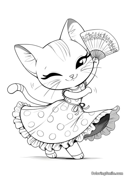 Gato Bonito con Ventilador - Página para Colorear