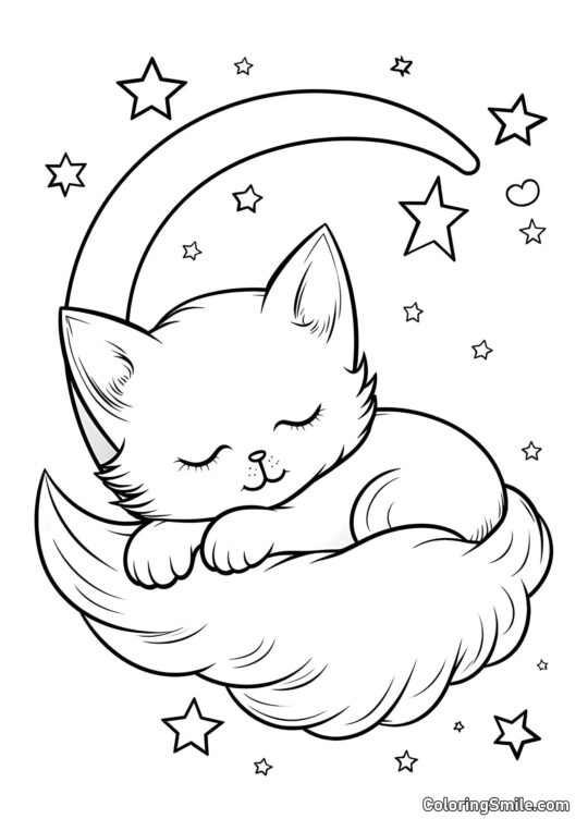 Gatito Bonito Durmiendo - Página para Colorear