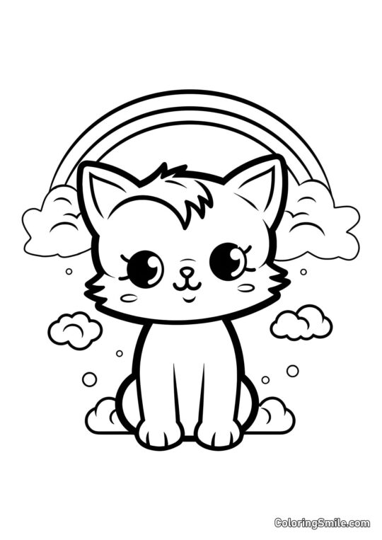 Gatito y Arcoíris - Página para Colorear
