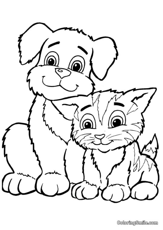 Gato y Perro - Página para Colorear