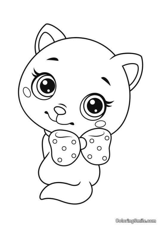 Gatito con un Lazo - Página para Colorear