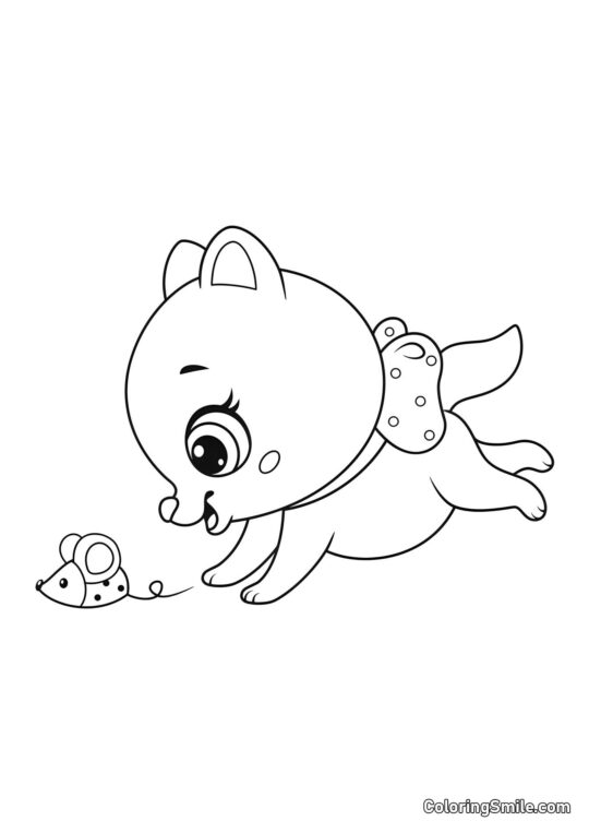 Gatito y Ratón - Página para Colorear