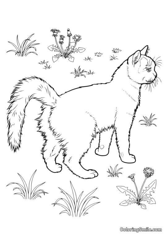 Gato en el Jardín - Página para Colorear