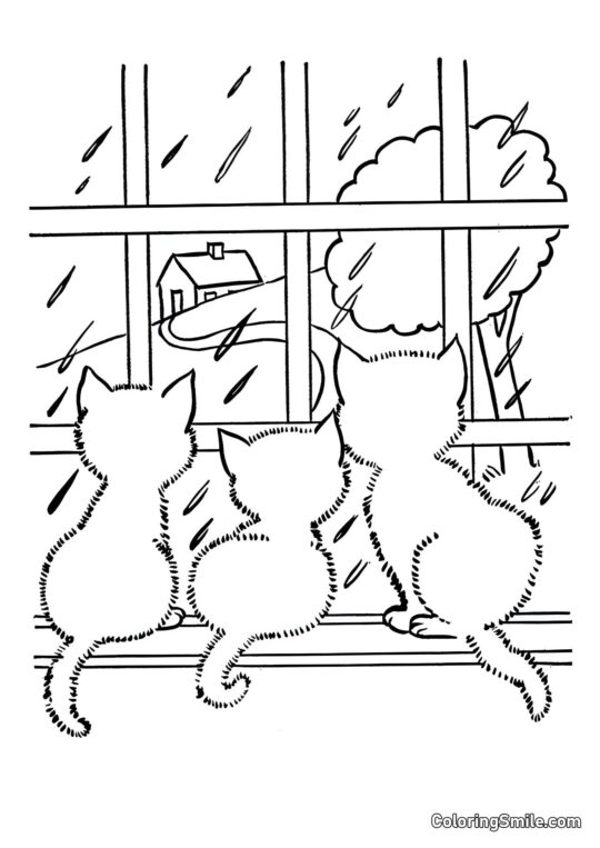 Gatitos Mirando por la Ventana - Página para Colorear