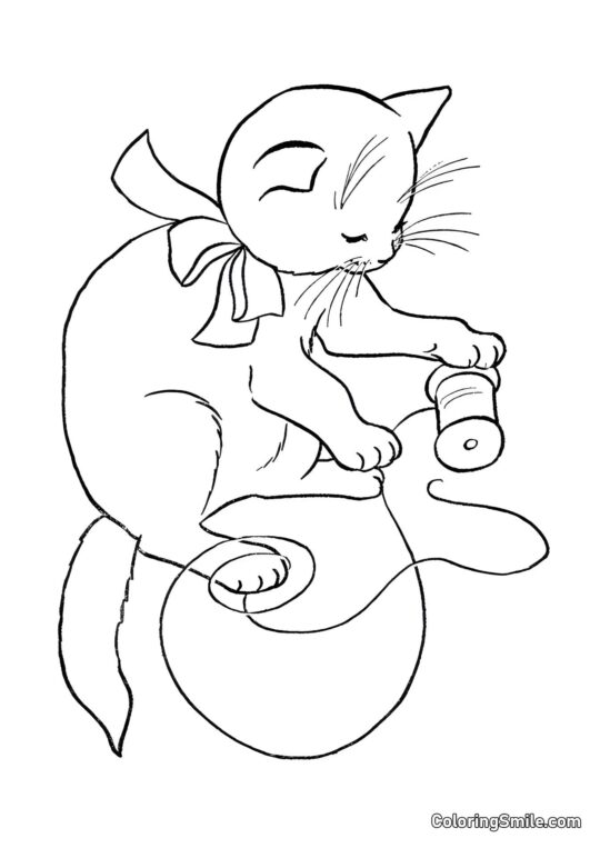 Gato Jugando con Cuerdas - Página para Colorear