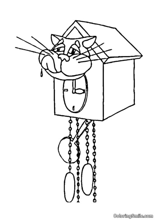 Gato en un Reloj Antiguo - Página para Colorear