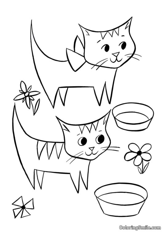 Gatitos y Flores - Página para Colorear