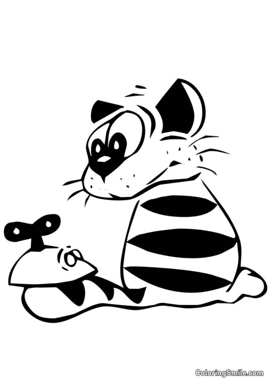 Gato Rayado y Ratón - Página para Colorear