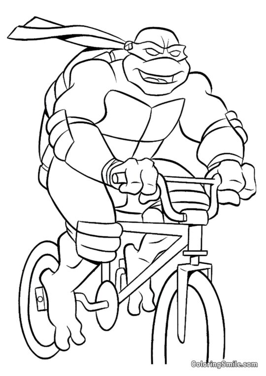 Tortuga Ninja en Bicicleta Tortuga Ninja en Bicicleta - Página para Colorear