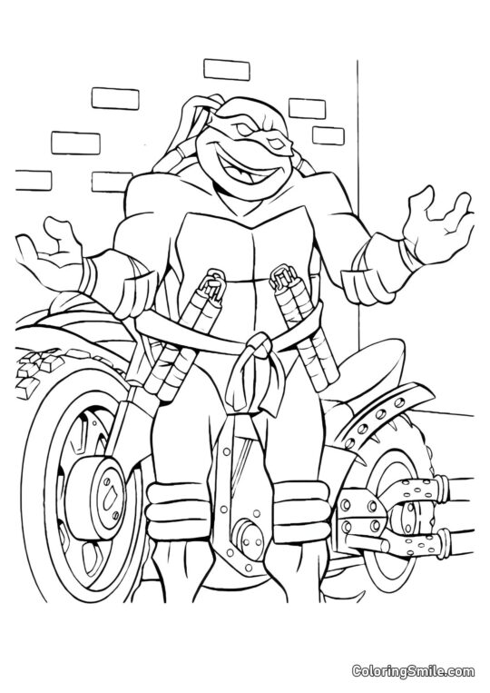 Michelangelo y Motocicleta Michelangelo y Motocicleta - Página para Colorear