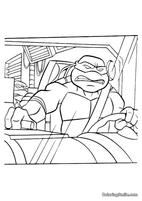 Tortuga Ninja Conduciendo Tortuga Ninja Conduciendo - Página para Colorear