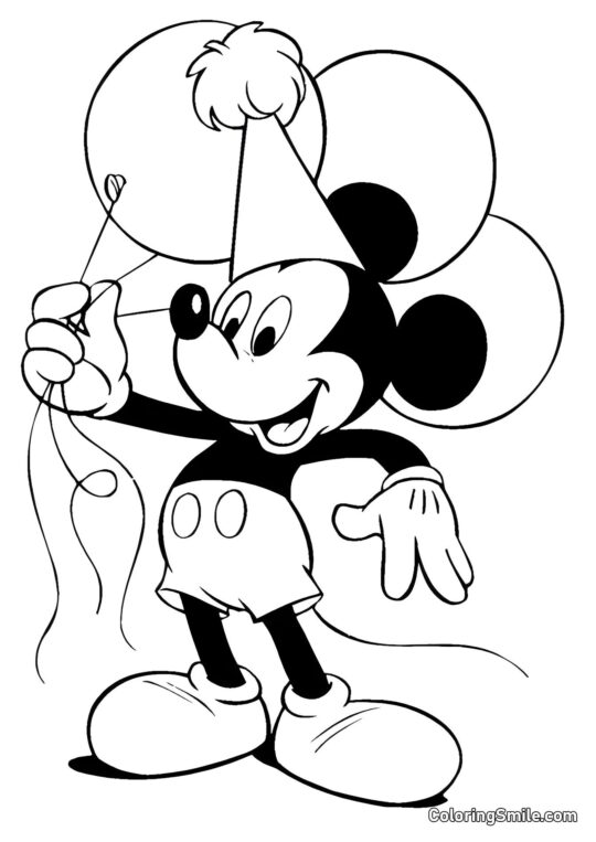 Mickey Mouse con globos - Página para Colorear