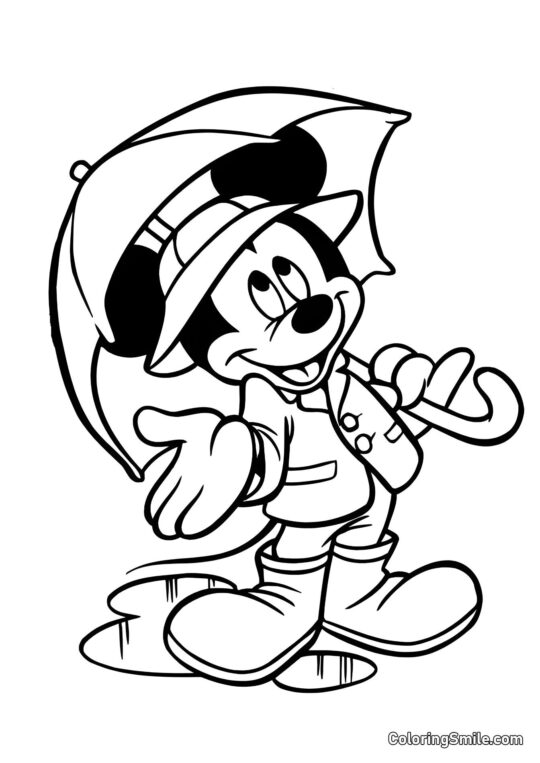 Mickey Mouse bajo un paraguas - Página para Colorear