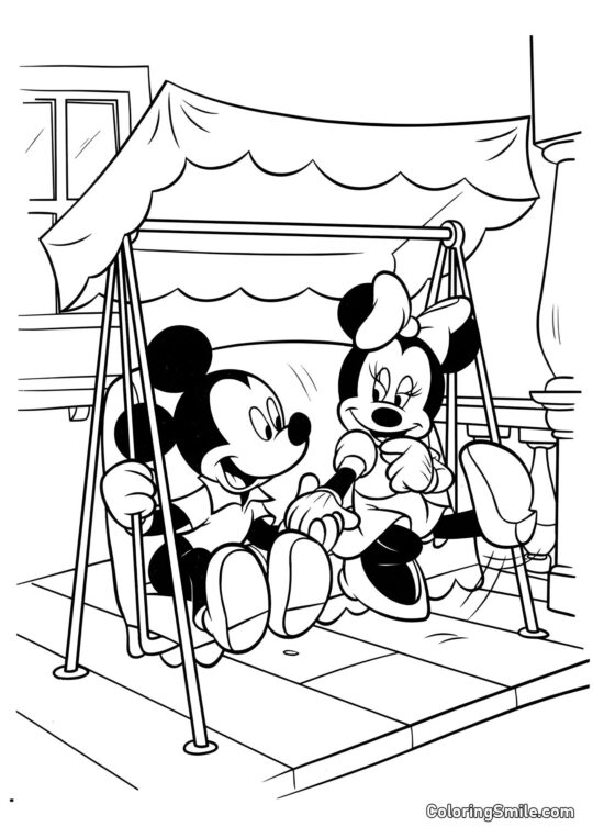 Mickey y Minnie en columpios - Página para Colorear