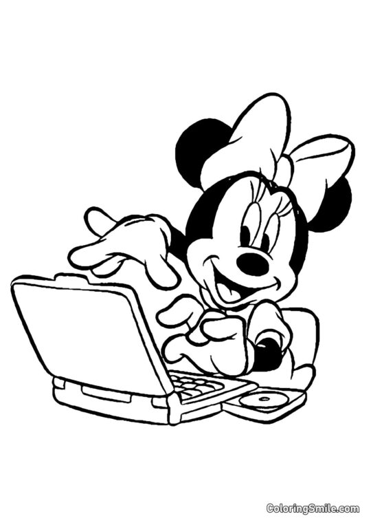 Minnie con una laptop - Página para Colorear