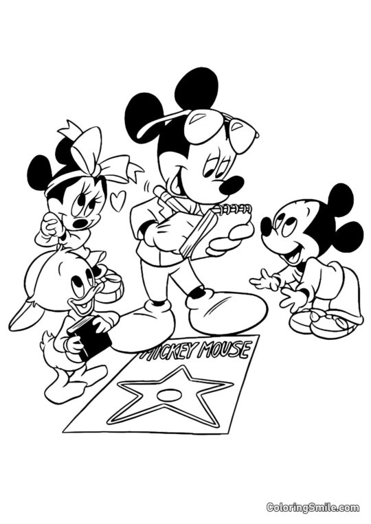 Mickey Mouse en un círculo de amigos - Página para Colorear
