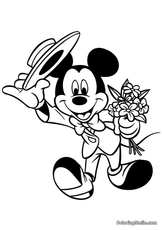 Mickey Mouse caballero con flores - Página para Colorear