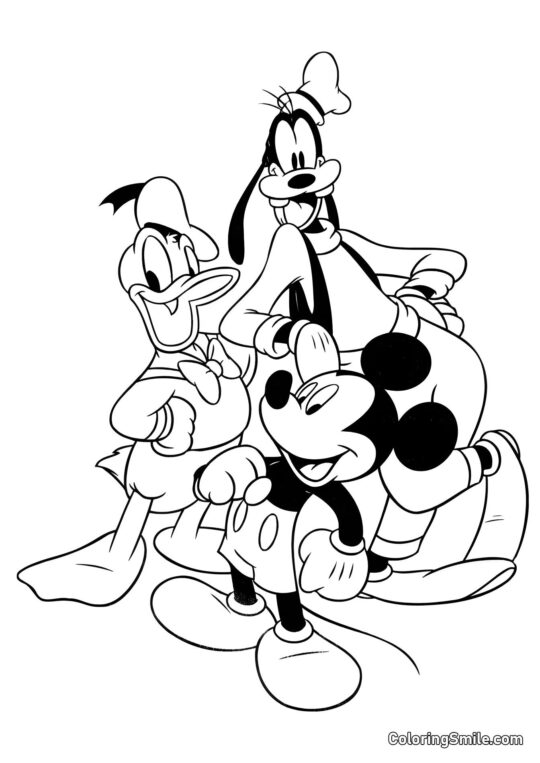 Mickey Mouse, Pato Donald y Goofy - Página para Colorear