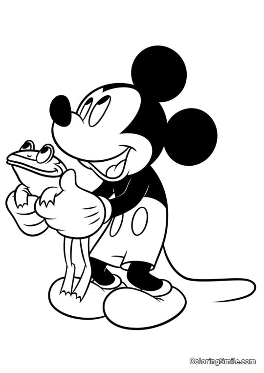 Mickey Mouse con una rana - Página para Colorear