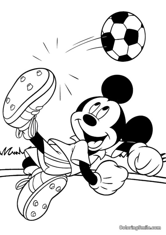Mickey Mouse jugando al fútbol - Página para Colorear