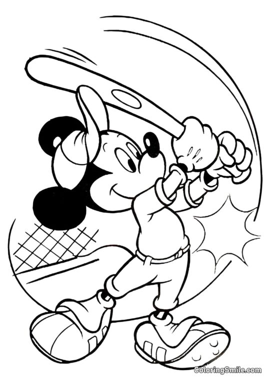 Mickey Mouse con un bate de béisbol - Página para Colorear