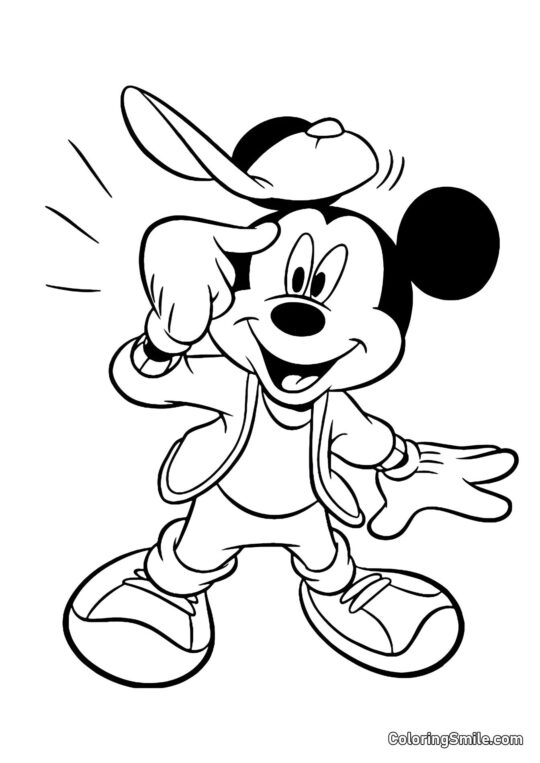 Mickey Mouse con un gorro divertido - Página para Colorear