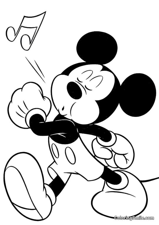 Mickey Mouse dando pasos con una canción - Página para Colorear