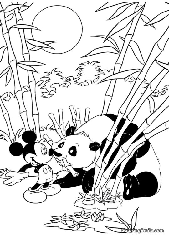 Mickey Mouse conoció a un panda - Página para Colorear