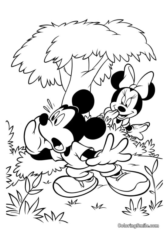 Escondite con Mickey Mouse y Minnie - Página para Colorear