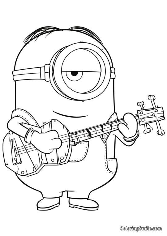 Minion Stuart con Guitarra - Página para Colorear