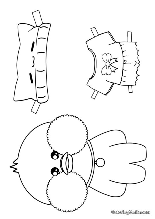 Lalafanfan con ropa (camiseta sin mangas, falda y sombrero) Lalafanfan con ropa (camiseta sin mangas, falda y sombrero) - Página para Colorear