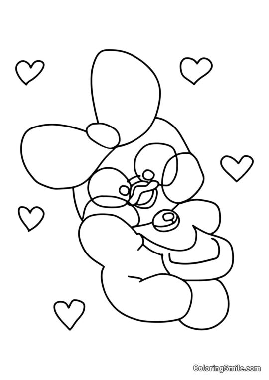 Pato Lalafanfan con corazones Pato Lalafanfan con corazones - Página para Colorear