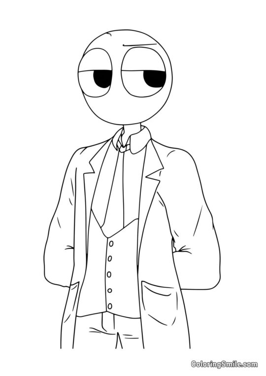 Rojo de Rainbow Friends en un abrigo de médico Rojo de Rainbow Friends en un abrigo de médico - Página para Colorear