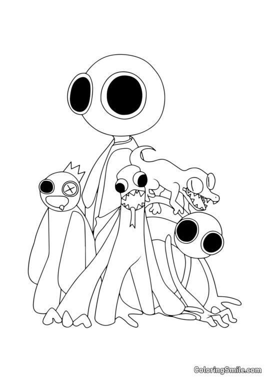 Todos los héroes de Rainbow Friends Todos los héroes de Rainbow Friends - Página para Colorear