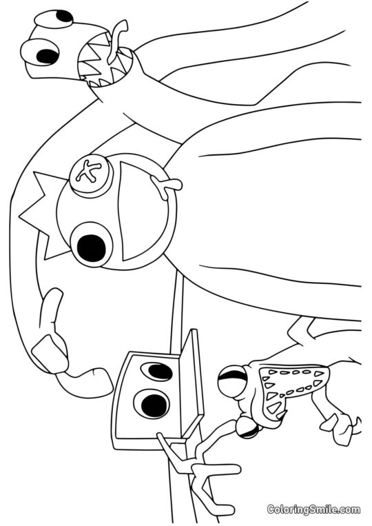 Azul, Verde, Naranja y Púrpura de Rainbow Friends Azul, Verde, Naranja y Púrpura de Rainbow Friends - Página para Colorear