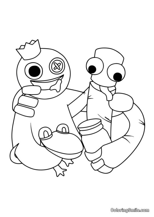 Azul, Verde y Naranja abrazando Azul, Verde y Naranja abrazando - Página para Colorear